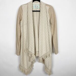 Anthropologie Saturday Sunday‎ Beige Fleece Fringed Draped Open Cardigan Women S